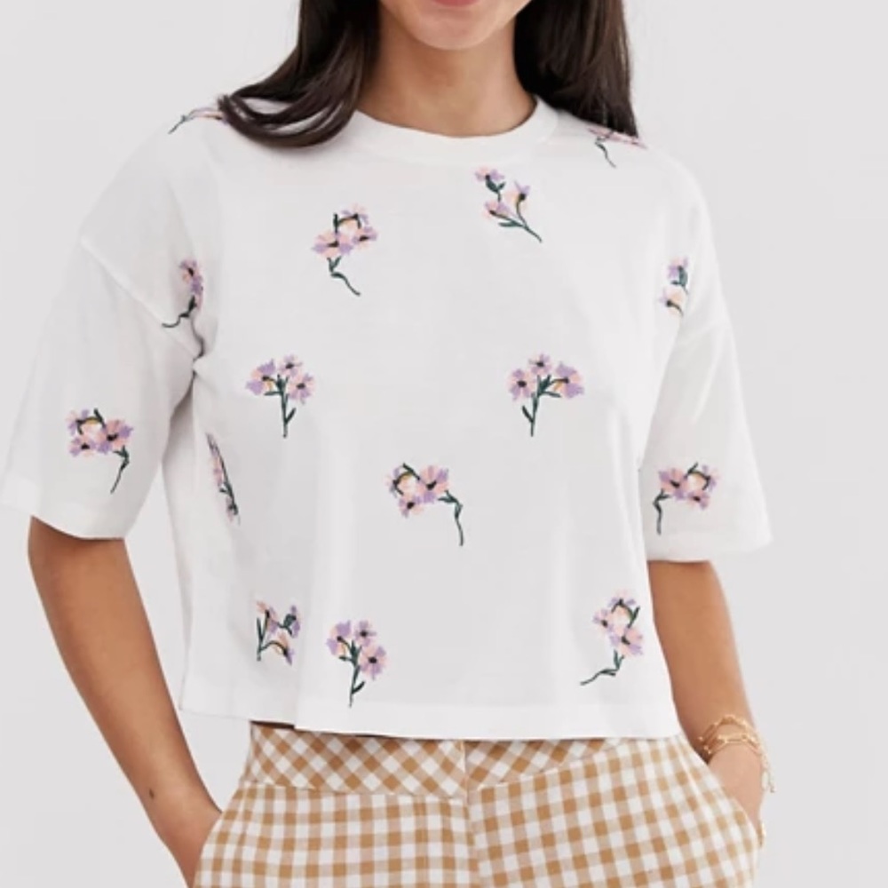 ASOS petite boxy floral embroidered crop top
